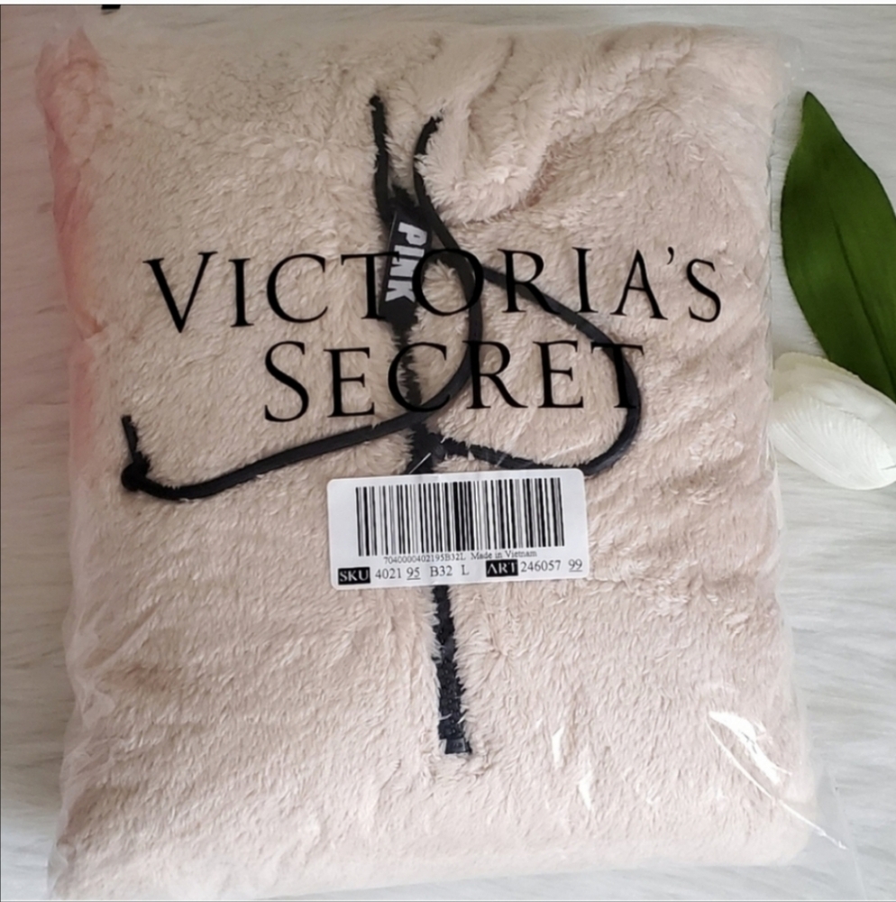 Cozy Sherpa Hoodie PINK VICTORIA'S SECRET size L + Sherpa Blanket 50x60in - Picture 3 of 7